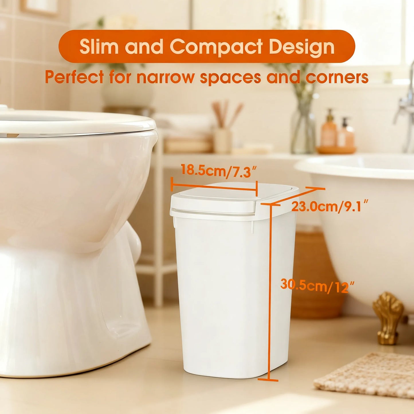Slim Press-Top Trash Can: Perfect for Tight Spaces