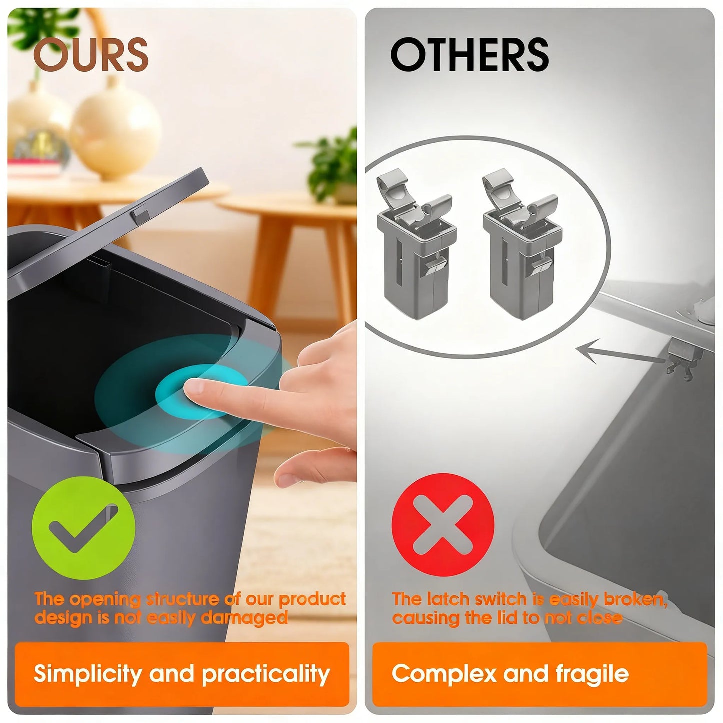 Slim Press-Top Trash Can: Perfect for Tight Spaces