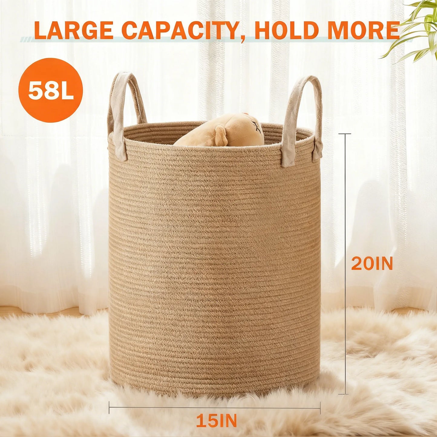58L Woven Rope Storage Basket: Stylish Organizer for Any Space