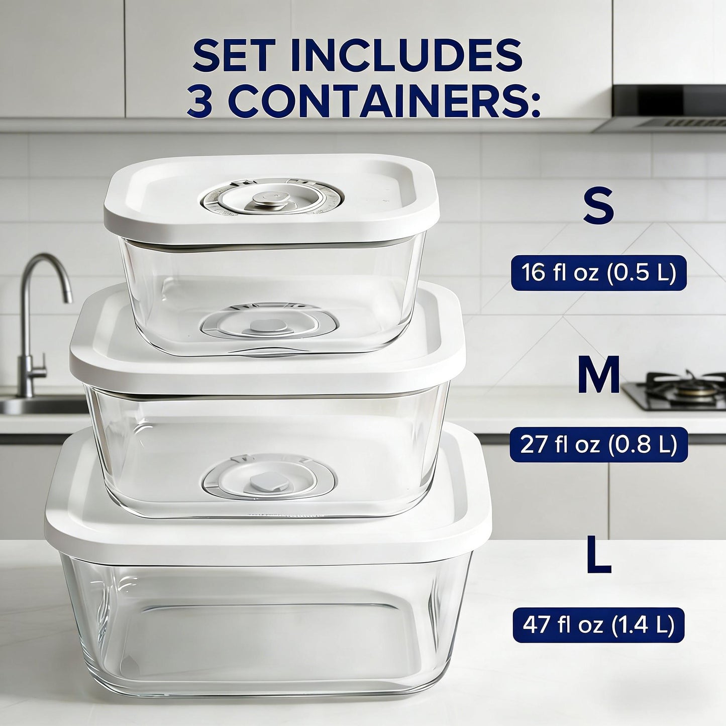 Glass Vacuum Seal Food Storage Containers (3-Piece Set)